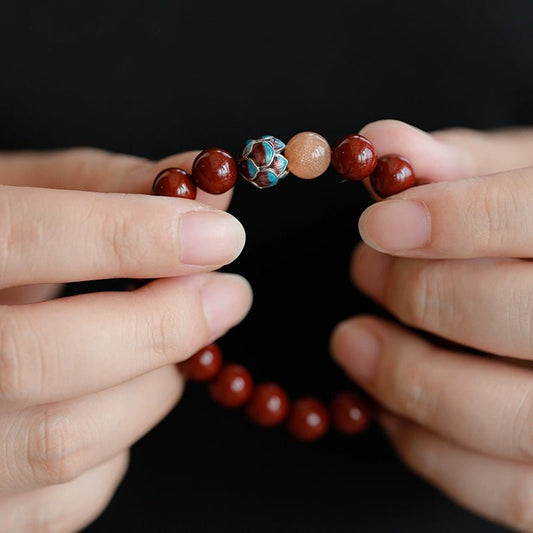 High - end new Chinese style cinnabar ancient silver burning blue lotus bracelet Buddhist beads - jewelry - weilin.com