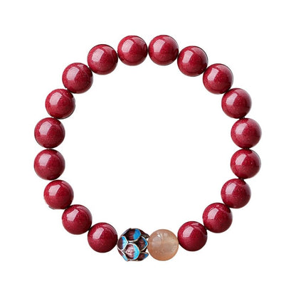 High - end new Chinese style cinnabar ancient silver burning blue lotus bracelet Buddhist beads - jewelry - weilin.com