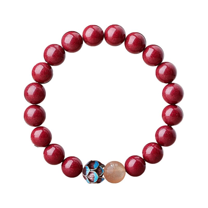 High - end new Chinese style cinnabar ancient silver burning blue lotus bracelet Buddhist beads - jewelry - weilin.com