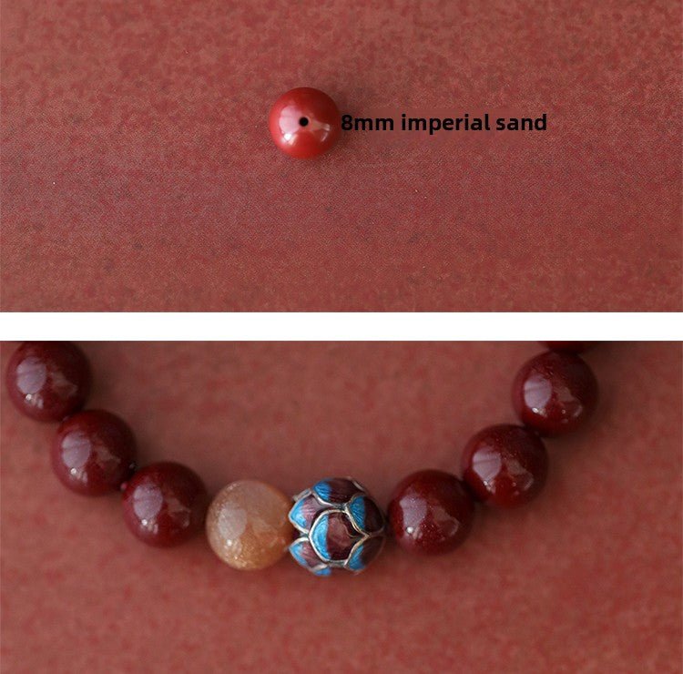 High - end new Chinese style cinnabar ancient silver burning blue lotus bracelet Buddhist beads - jewelry - weilin.com