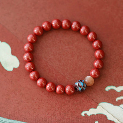 High - end new Chinese style cinnabar ancient silver burning blue lotus bracelet Buddhist beads - jewelry - weilin.com