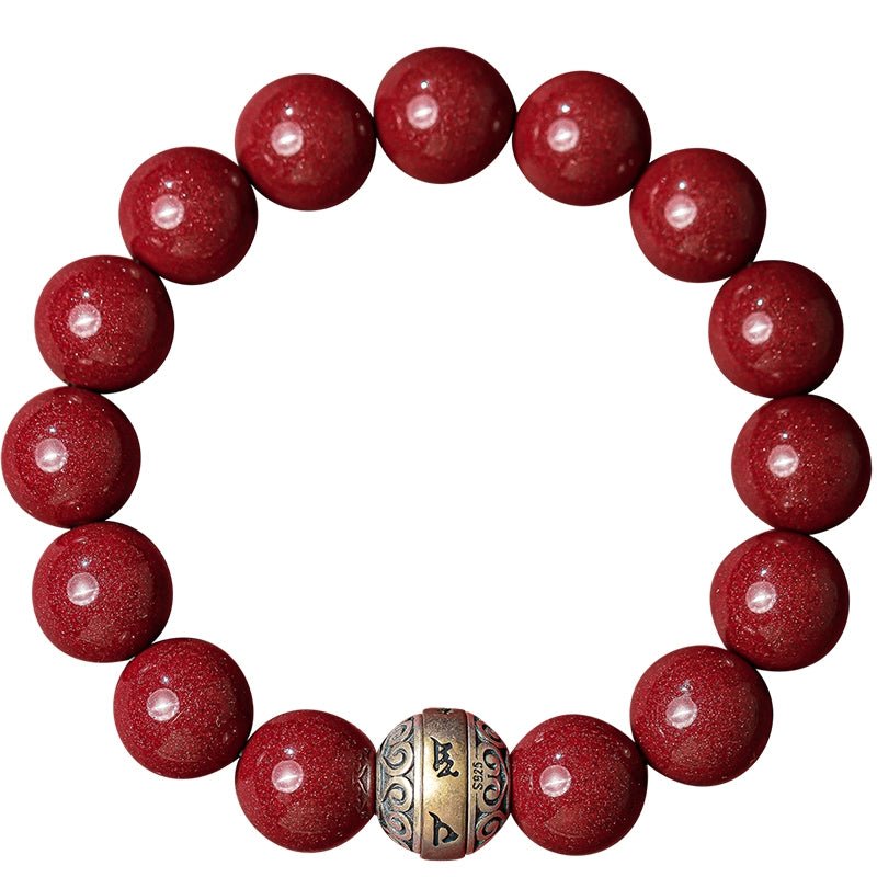 High - end new Chinese style cinnabar purple gold sand bracelet men's silver six - word mantra bracelet - jewelry - weilin.com