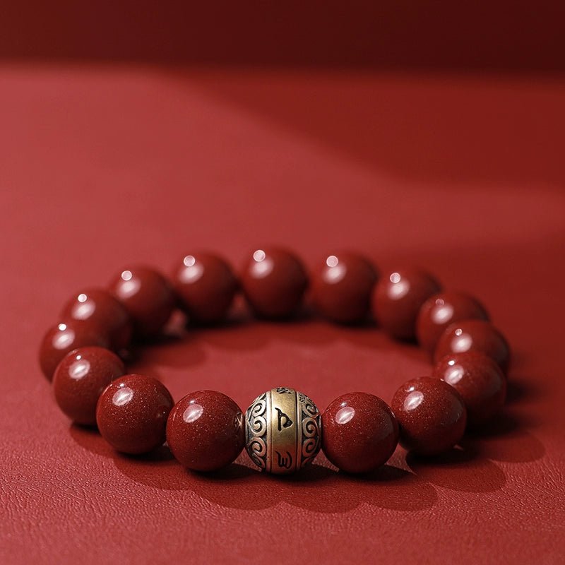 High - end new Chinese style cinnabar purple gold sand bracelet men's silver six - word mantra bracelet - jewelry - weilin.com