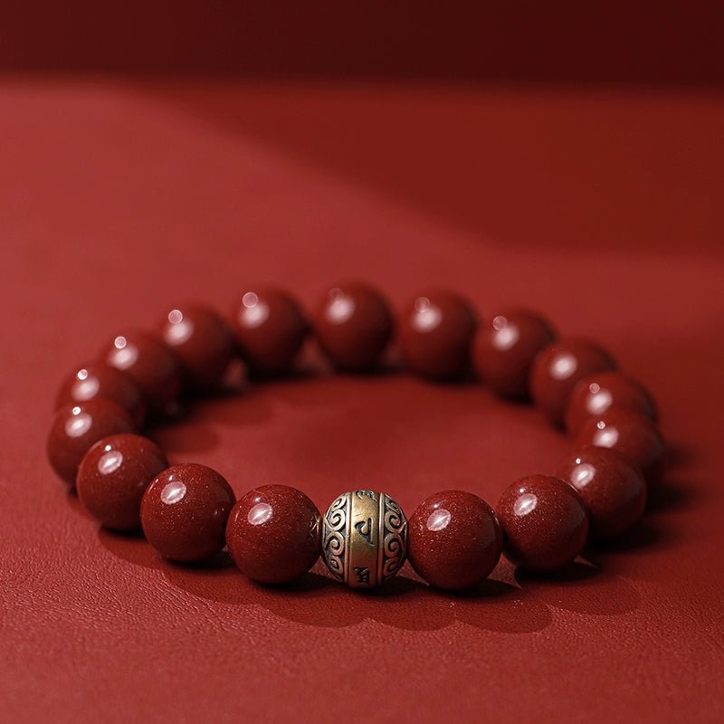High - end new Chinese style cinnabar purple gold sand bracelet men's silver six - word mantra bracelet - jewelry - weilin.com