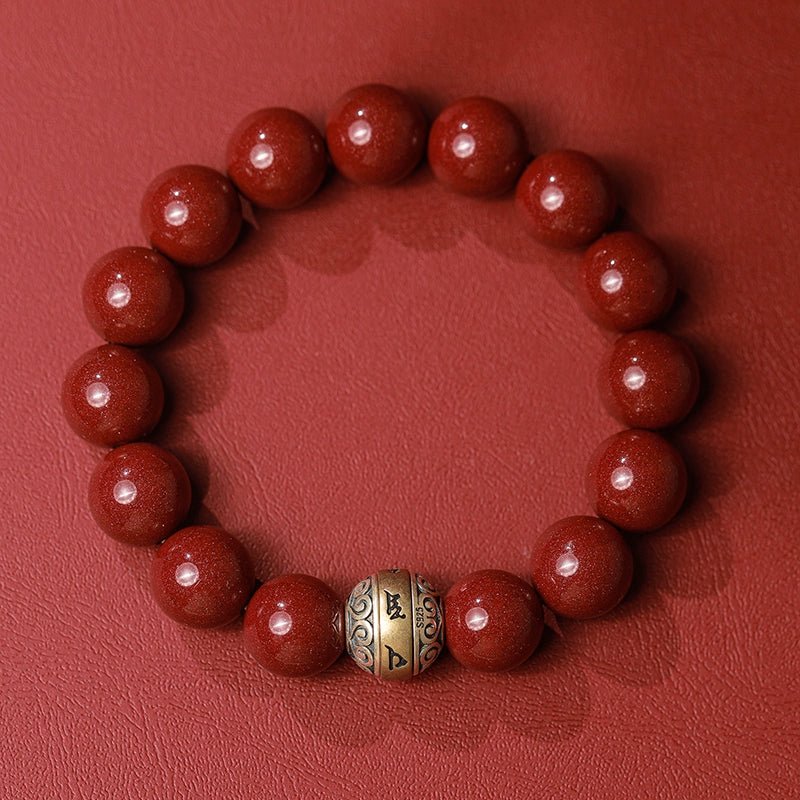 High - end new Chinese style cinnabar purple gold sand bracelet men's silver six - word mantra bracelet - jewelry - weilin.com