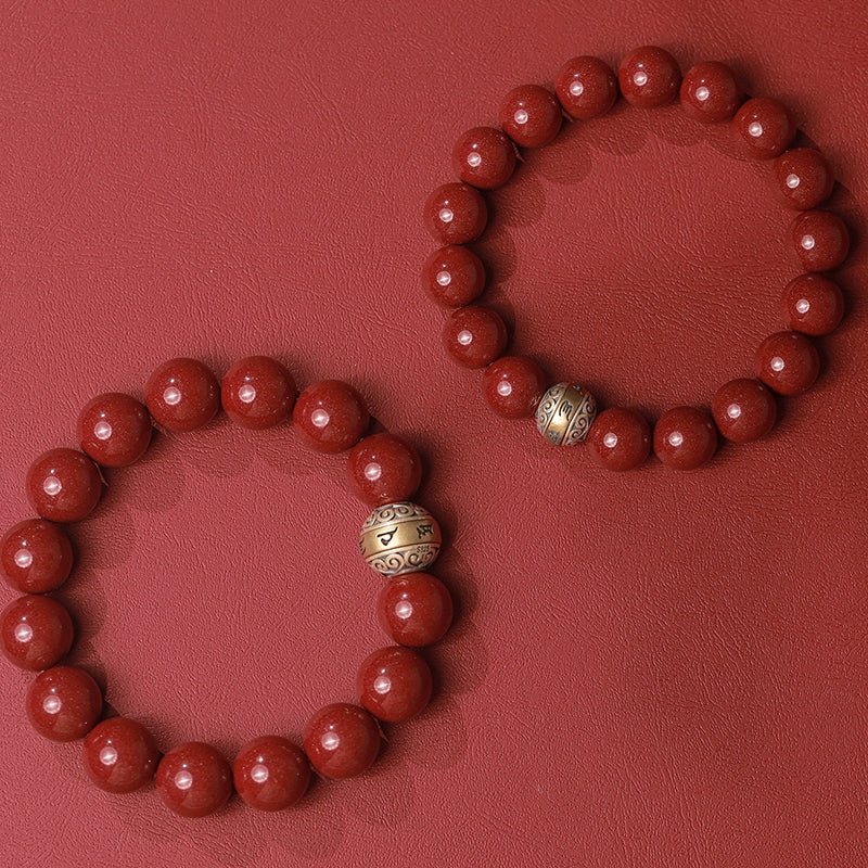 High - end new Chinese style cinnabar purple gold sand bracelet men's silver six - word mantra bracelet - jewelry - weilin.com