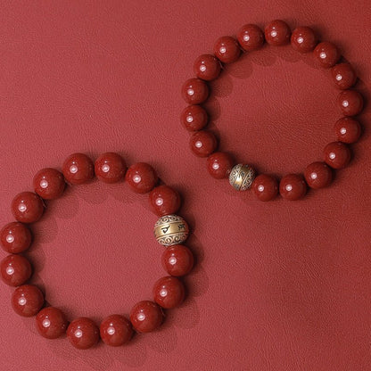 High - end new Chinese style cinnabar purple gold sand bracelet men's silver six - word mantra bracelet - jewelry - weilin.com