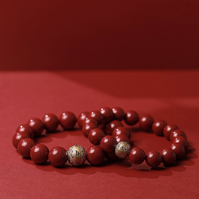 High - end new Chinese style cinnabar purple gold sand bracelet men's silver six - word mantra bracelet - jewelry - weilin.com