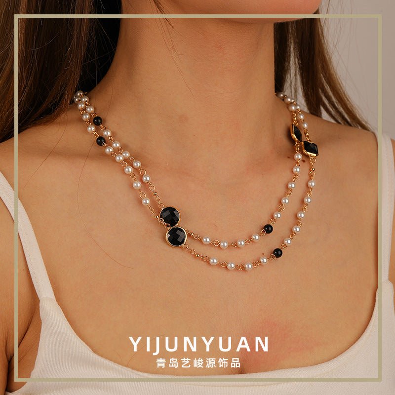 High - end retro simple pearl stacking necklace - jewelry - weilin.com