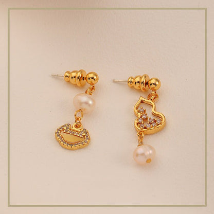 High - end simple freshwater pearl gourd zircon earrings - jewelry - weilin.com