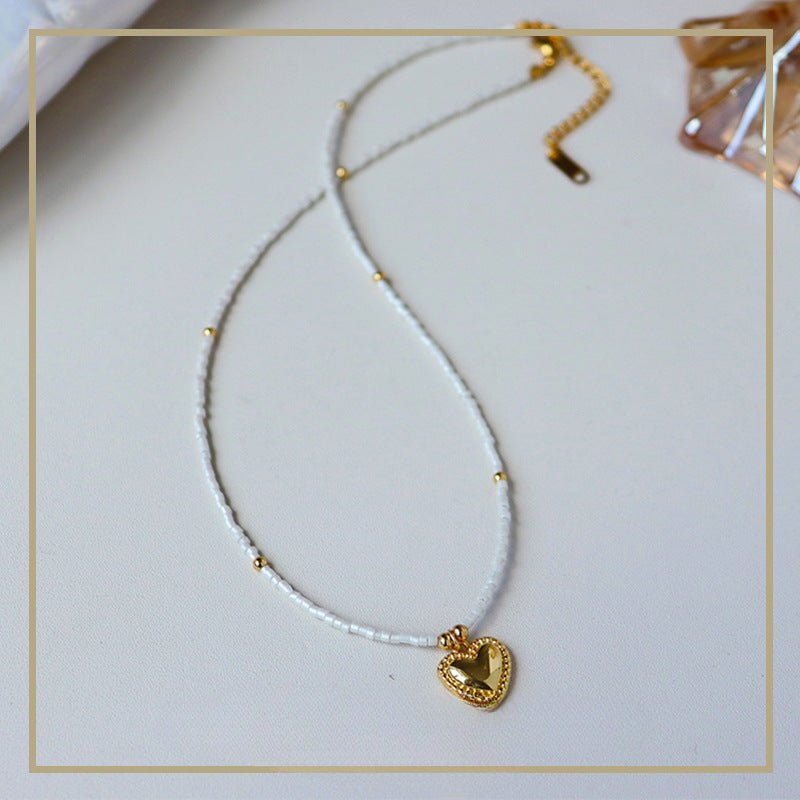 High - end simple millet beaded heart necklace for women - jewelry - weilin.com