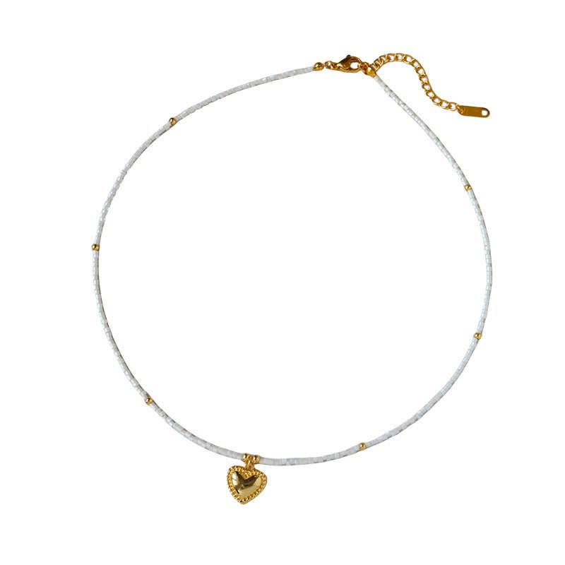 High - end simple millet beaded heart necklace for women - jewelry - weilin.com