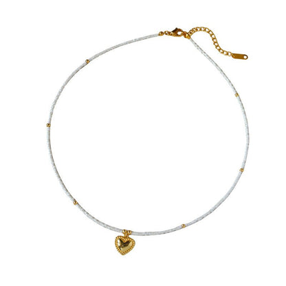 High - end simple millet beaded heart necklace for women - jewelry - weilin.com