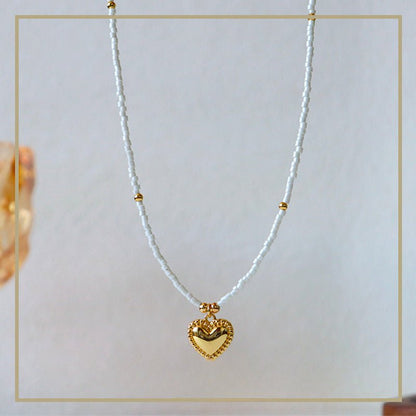 High - end simple millet beaded heart necklace for women - jewelry - weilin.com