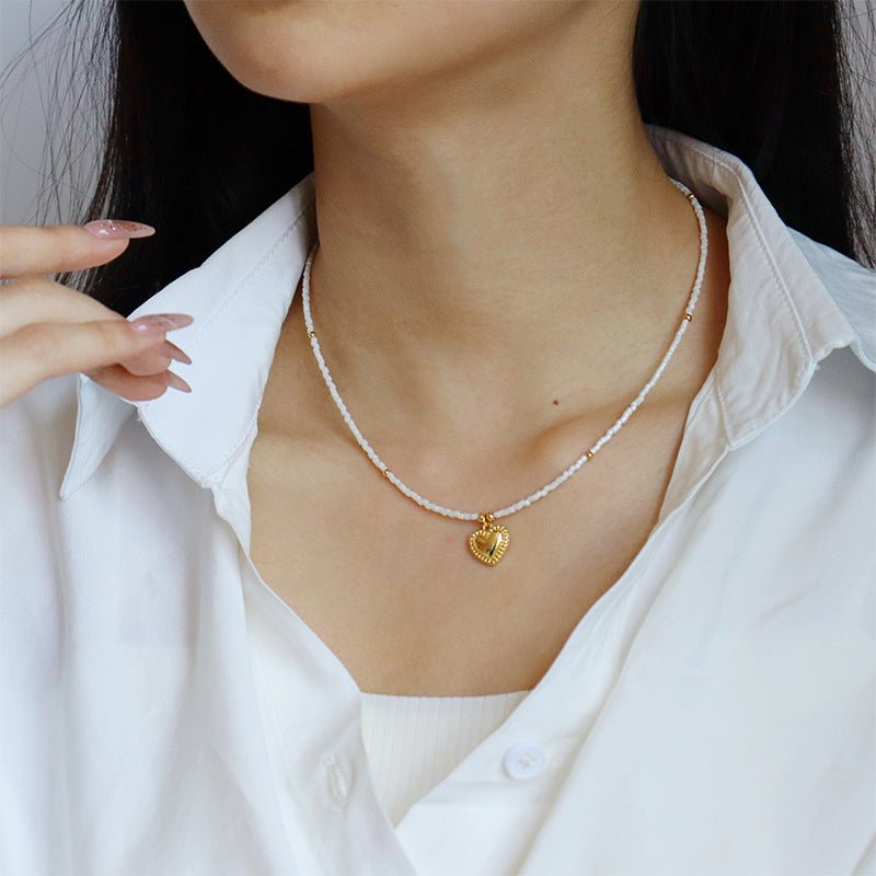 High - end simple millet beaded heart necklace for women - jewelry - weilin.com