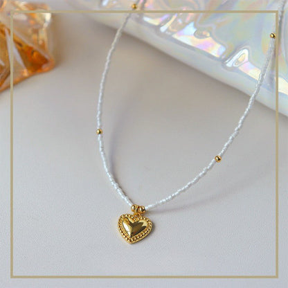 High - end simple millet beaded heart necklace for women - jewelry - weilin.com