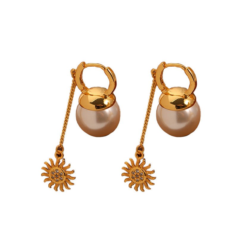 High - end sunflower pearl tassel retro earrings - jewelry - weilin.com