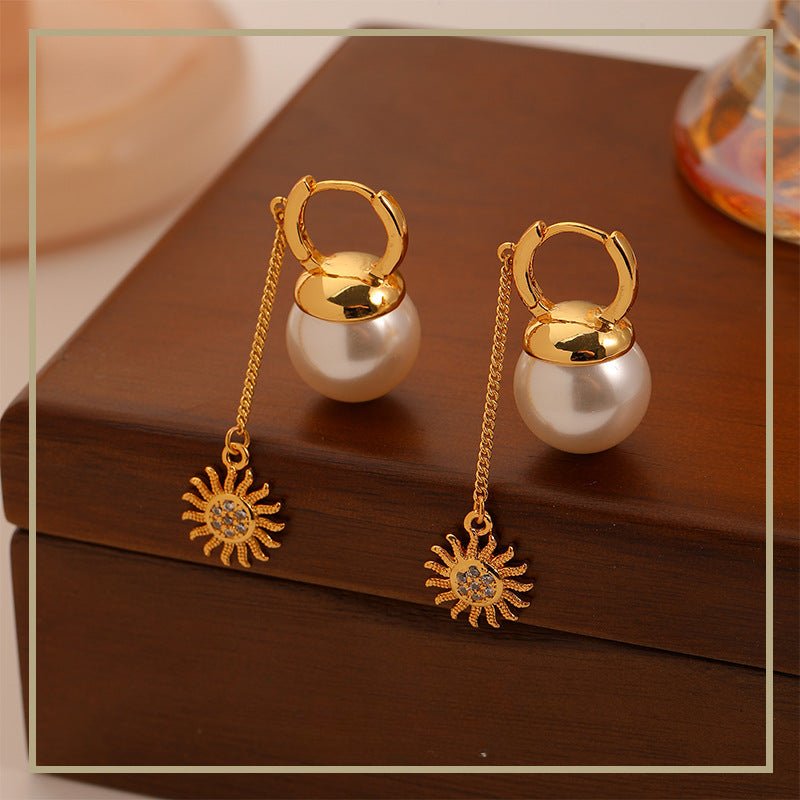 High - end sunflower pearl tassel retro earrings - jewelry - weilin.com