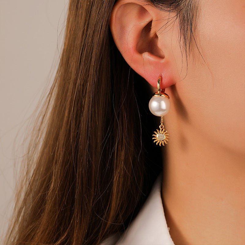 High - end sunflower pearl tassel retro earrings - jewelry - weilin.com