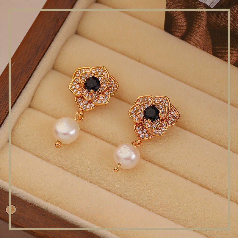 High Fashion Camellia Freshwater Pearl Earrings - jewelry - weilin.com