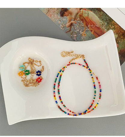 High - grade colorful zircon beaded flower stacking necklace - jewelry - weilin.com