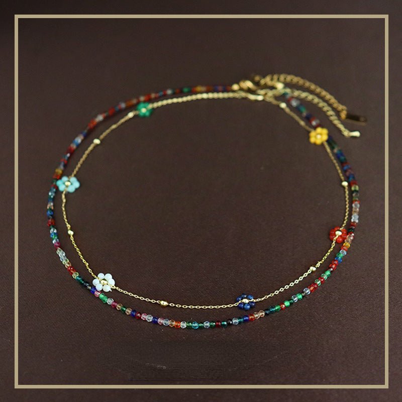 High - grade colorful zircon beaded flower stacking necklace - jewelry - weilin.com