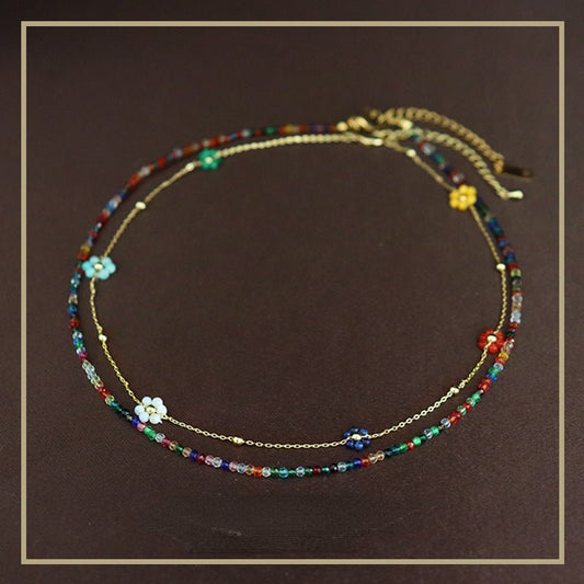 High - grade colorful zircon beaded flower stacking necklace - jewelry - weilin.com