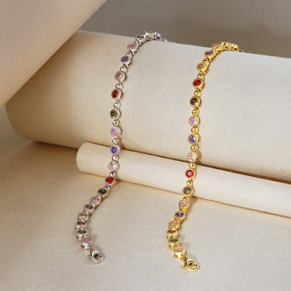High - grade colorful zircon round bead chain tennis bracelet - jewelry - weilin.com