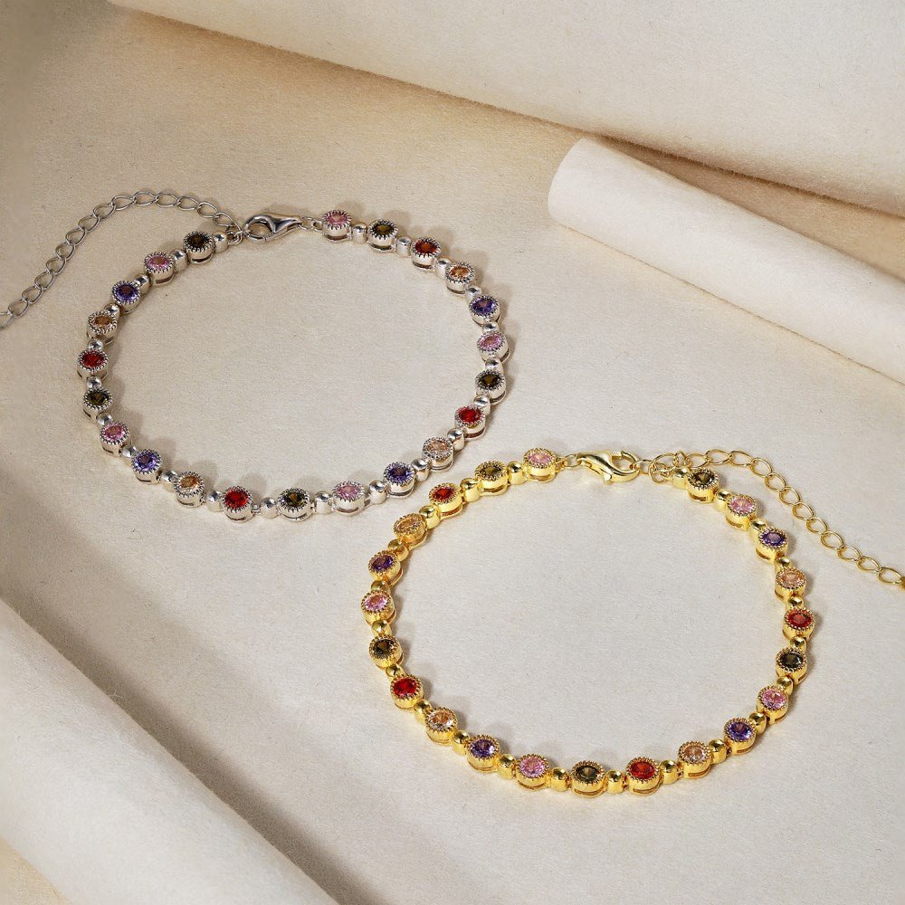High - grade colorful zircon round bead chain tennis bracelet - jewelry - weilin.com