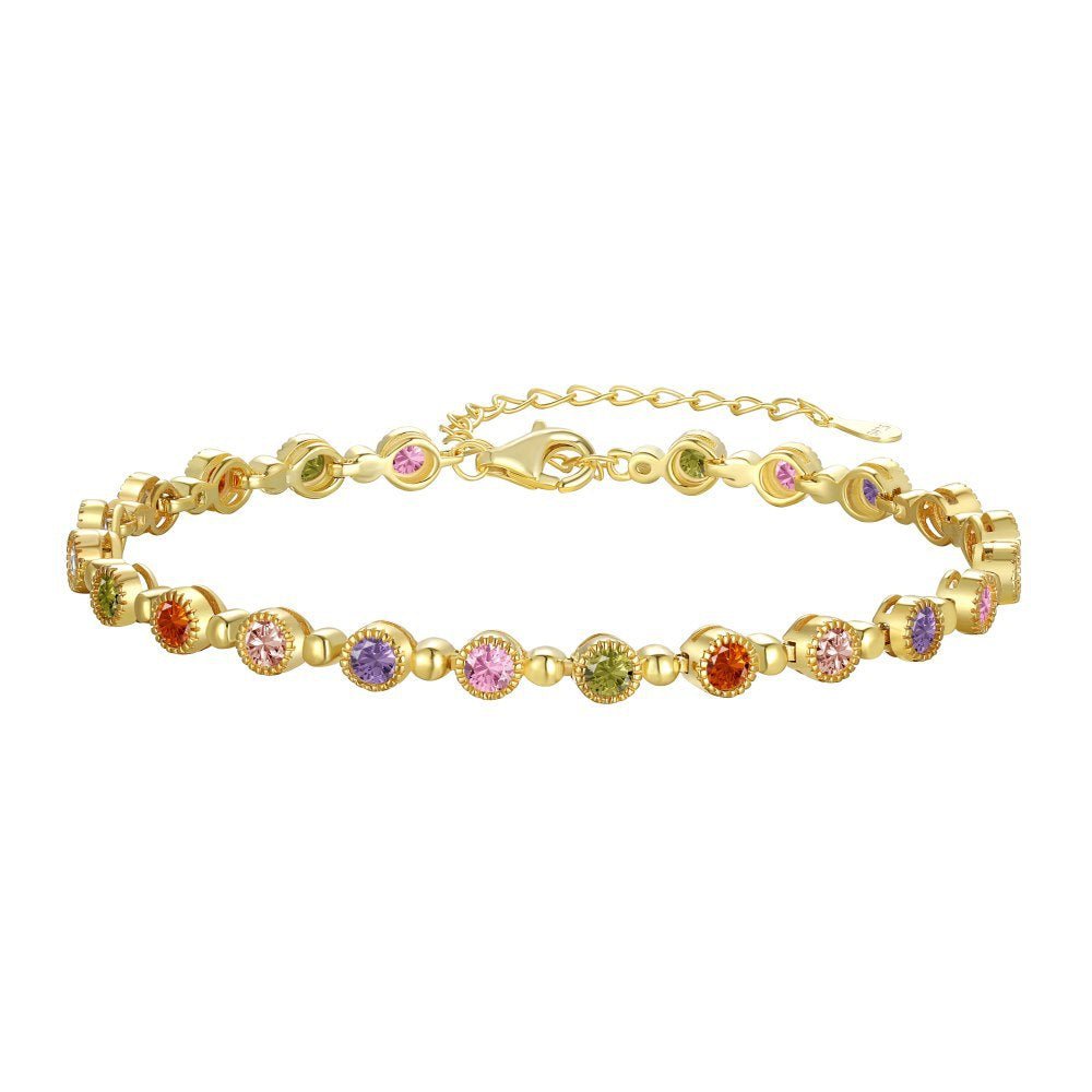 High - grade colorful zircon round bead chain tennis bracelet - jewelry - weilin.com