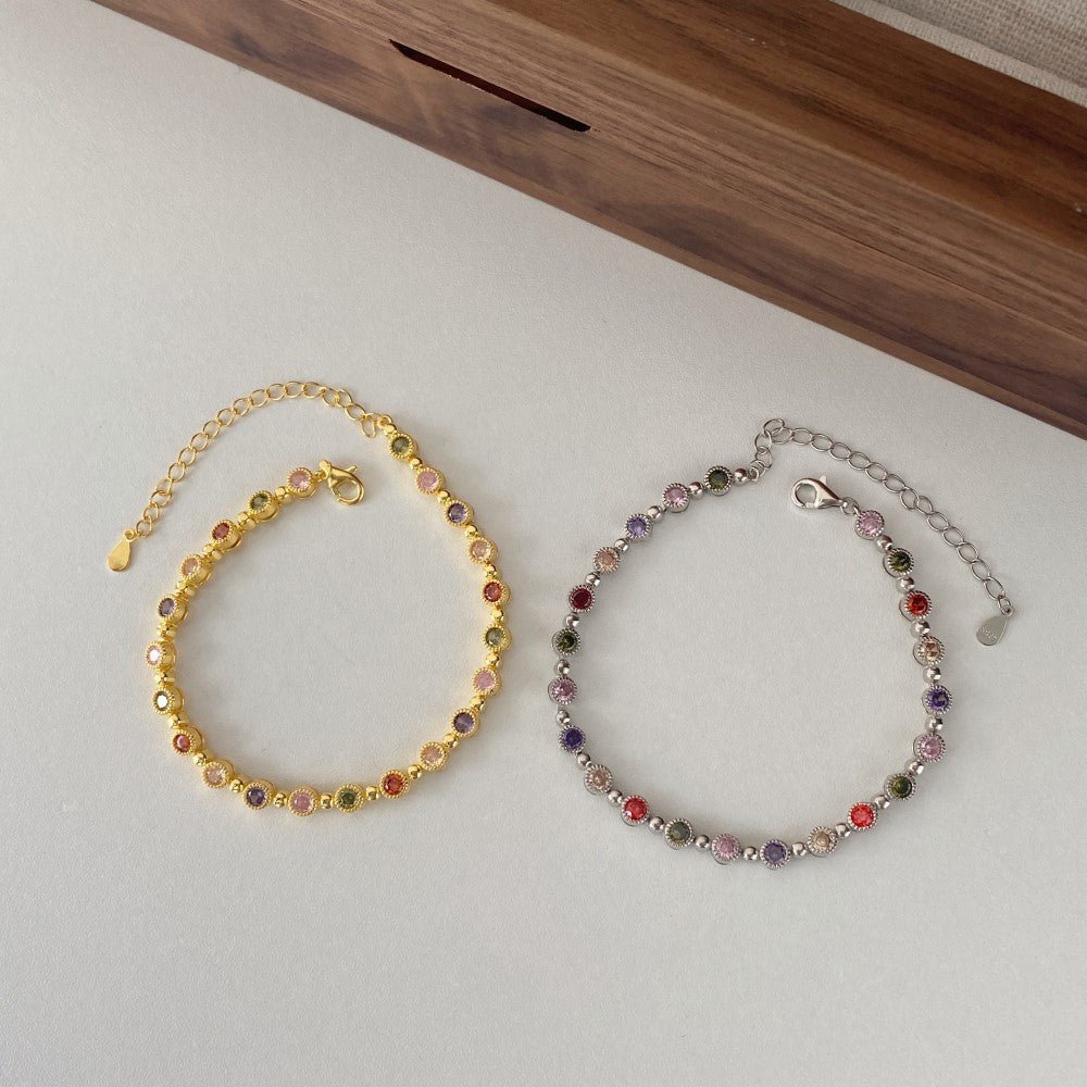 High - grade colorful zircon round bead chain tennis bracelet - jewelry - weilin.com