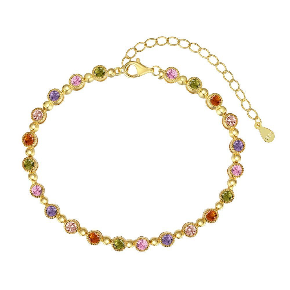 High - grade colorful zircon round bead chain tennis bracelet - jewelry - weilin.com