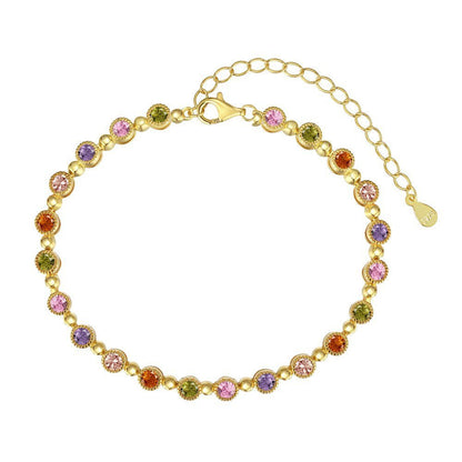 High - grade colorful zircon round bead chain tennis bracelet - jewelry - weilin.com