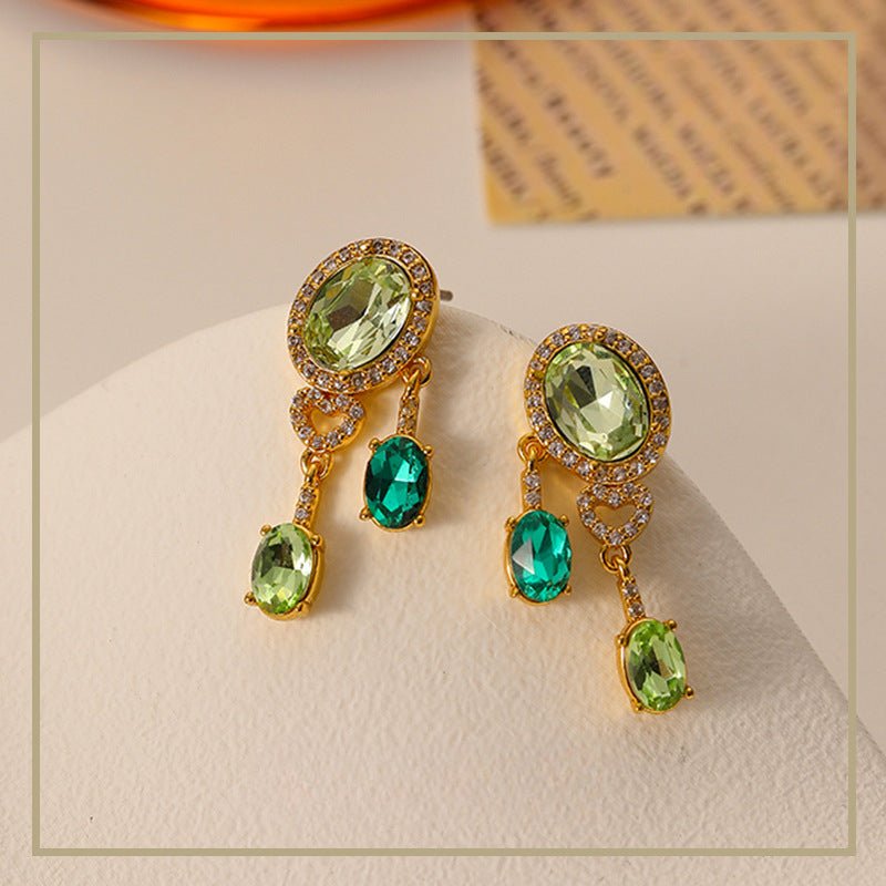 High - grade exquisite green zircon heart earrings - jewelry - weilin.com