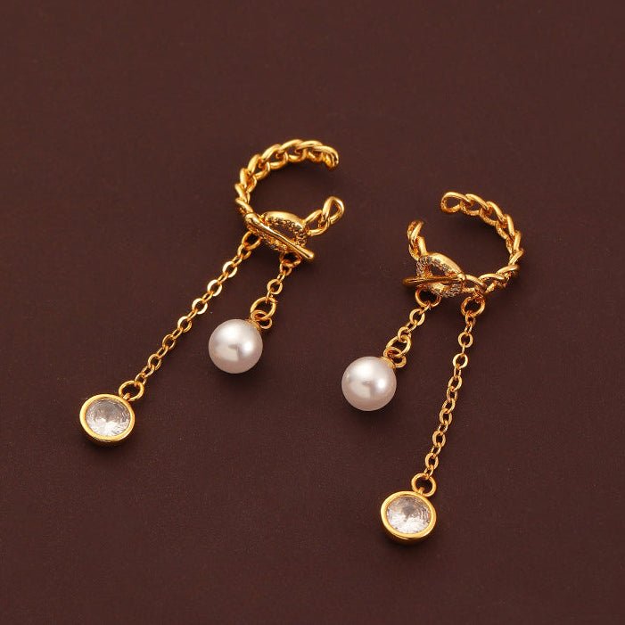 High - grade pearl ot buckle tassel ear bone clip non - pierced earrings - jewelry - weilin.com
