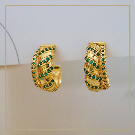 High - grade retro green zircon c - shaped earrings - jewelry - weilin.com