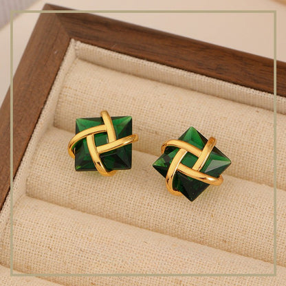 High - grade vintage exquisite green square earrings - jewelry - weilin.com