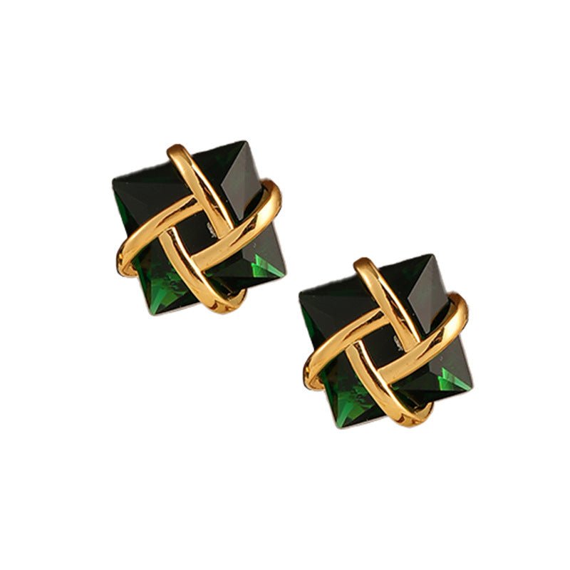 High - grade vintage exquisite green square earrings - jewelry - weilin.com