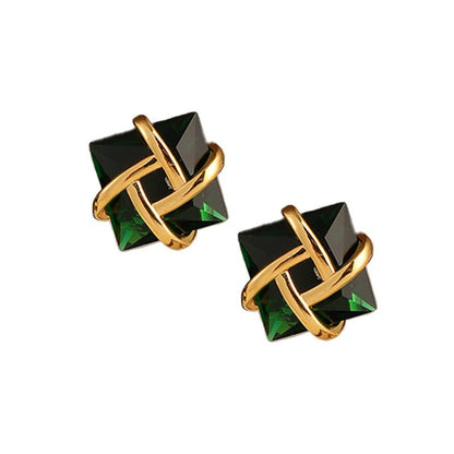 High - grade vintage exquisite green square earrings - jewelry - weilin.com