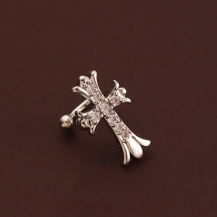 High - grade zircon cross ear bone clip earrings for non - pierced ears - jewelry - weilin.com