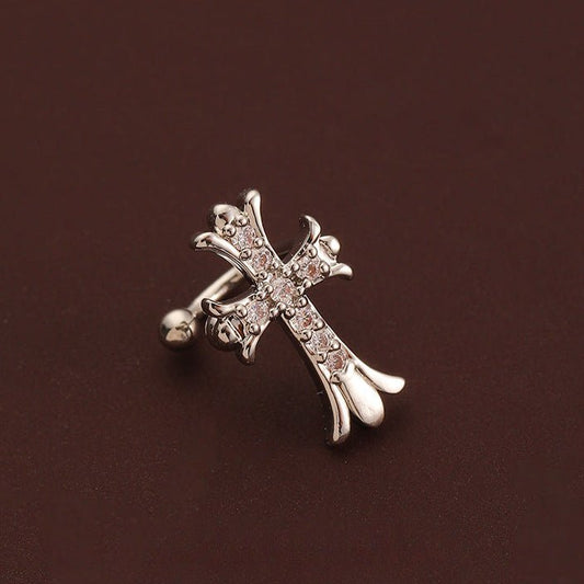 High - grade zircon cross ear bone clip earrings for non - pierced ears - jewelry - weilin.com
