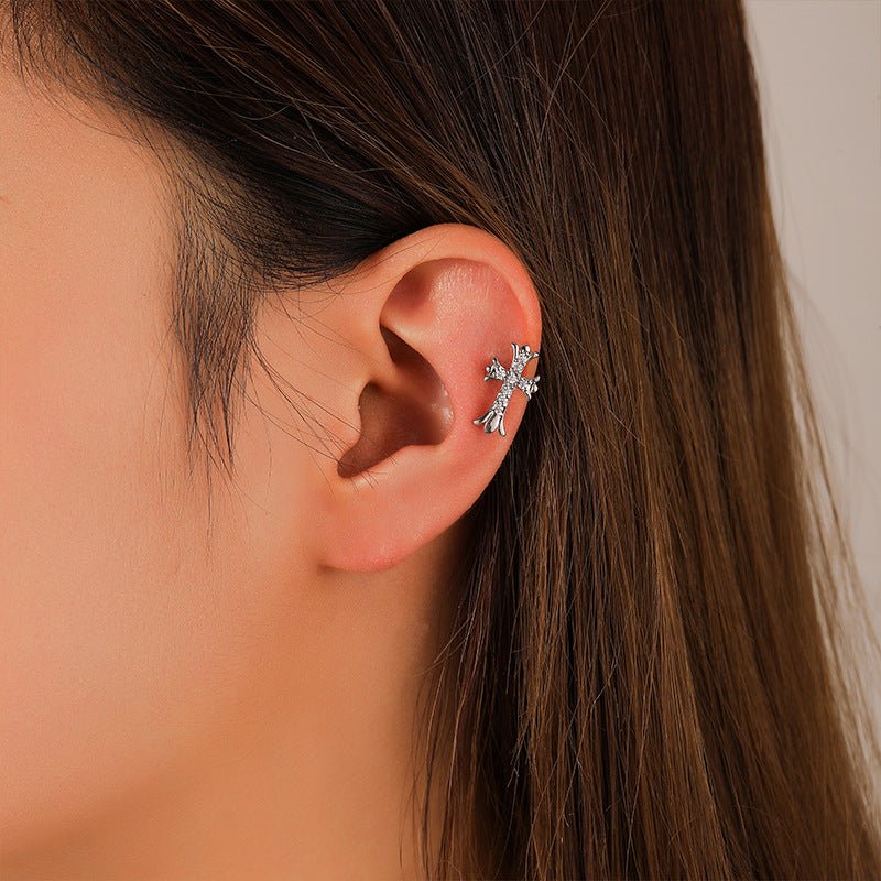 High - grade zircon cross ear bone clip earrings for non - pierced ears - jewelry - weilin.com