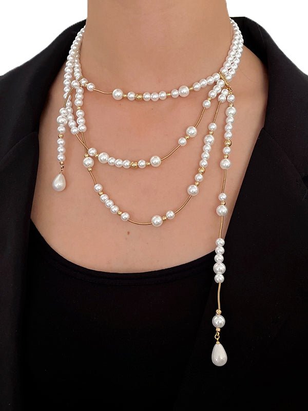 Highlight round pearl long pendant chain - jewelry - weilin.com