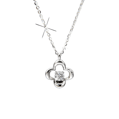 Hollow Four - Leaf Clover Zircon Pendant Necklace - jewelry - weilin.com