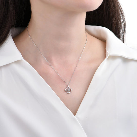 Hollow Four - Leaf Clover Zircon Pendant Necklace - jewelry - weilin.com