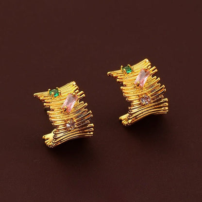 Irregular fashion design colorful zircon earrings - jewelry - weilin.com