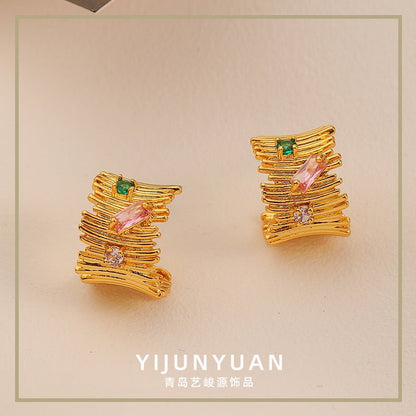 Irregular fashion design colorful zircon earrings - jewelry - weilin.com