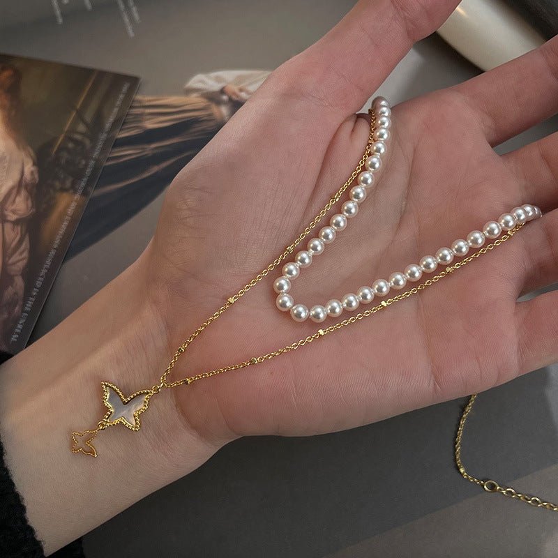 Ladies High - end Butterfly Mother - of - Pearl Stacking Necklace - jewelry - weilin.com