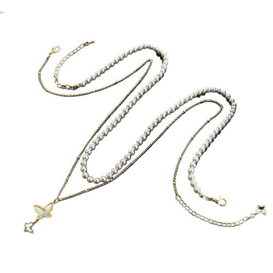 Ladies High - end Butterfly Mother - of - Pearl Stacking Necklace - jewelry - weilin.com