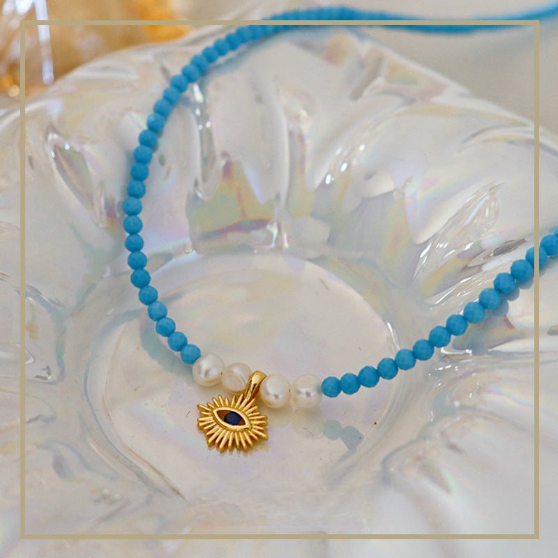 Ladies Vintage Evil Eye Natural Stone Pearl Necklace - jewelry - weilin.com